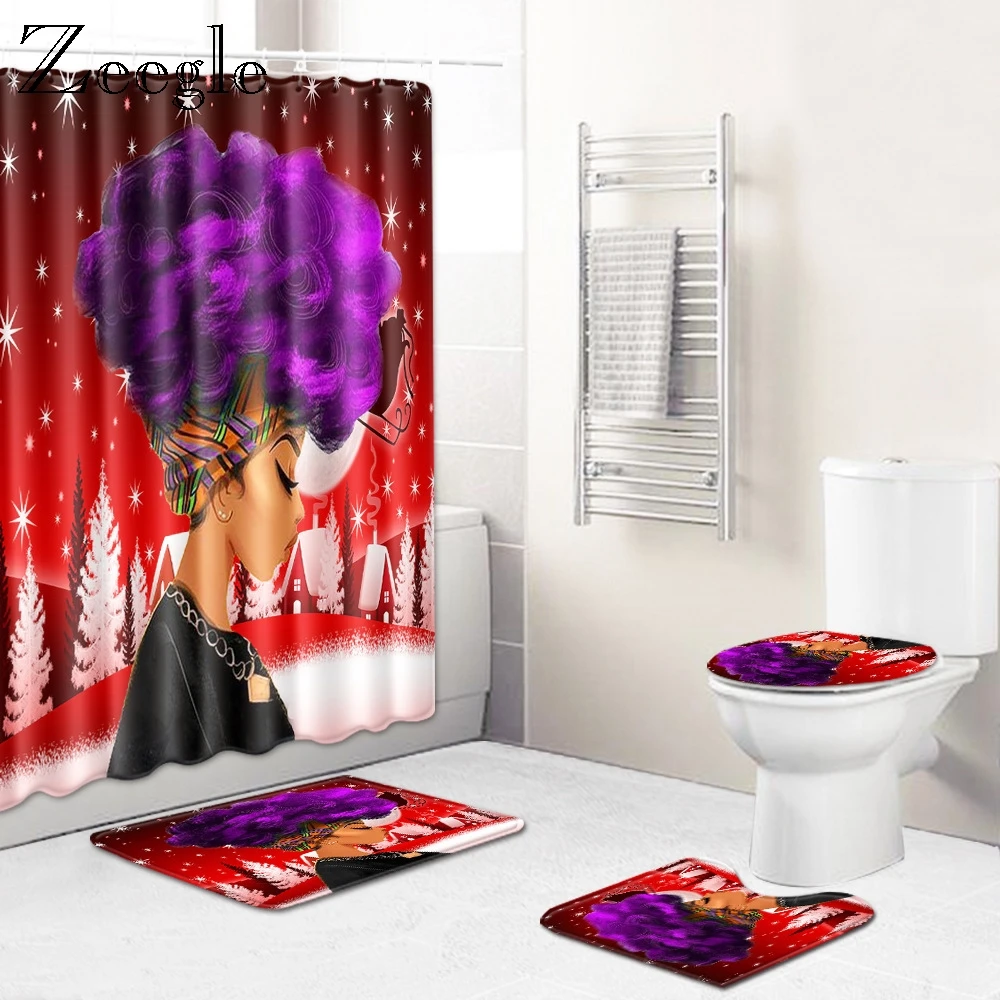 Zeegle Creative Bathroom 4pcs Set Non-slip Bathmat Bath Decoration Water Absorption Carpet Toilet Cover Mat Toilet Foot Soft Rug