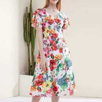 

HIGH QUALITY 2020 Newest Fashion Designer Runway Dress Women's V Collar Butterfly Sleeve Gorgeous Floral Print Dresss