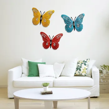 

3pcs/set Wall Decor Metal Butterfly Sculpture Simulation Outdoor Garden Bedroom 3D Home Colorful Metal Butterfly Wall Pendant