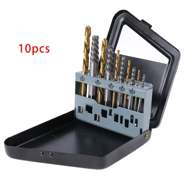 

10Pcs/Set Damaged Screw Extractor Drill Bits Guide Set Broken Speed Out Easy out Bolt Stud Stripped Screw Remover Tool