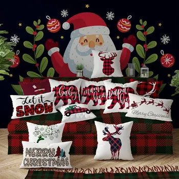 

Europe Christmas Cushion Cover 45*45/30*50cm Pillowcase Sofa Cushions Pillow Cases Cotton Linen Pillow Covers Home Decor