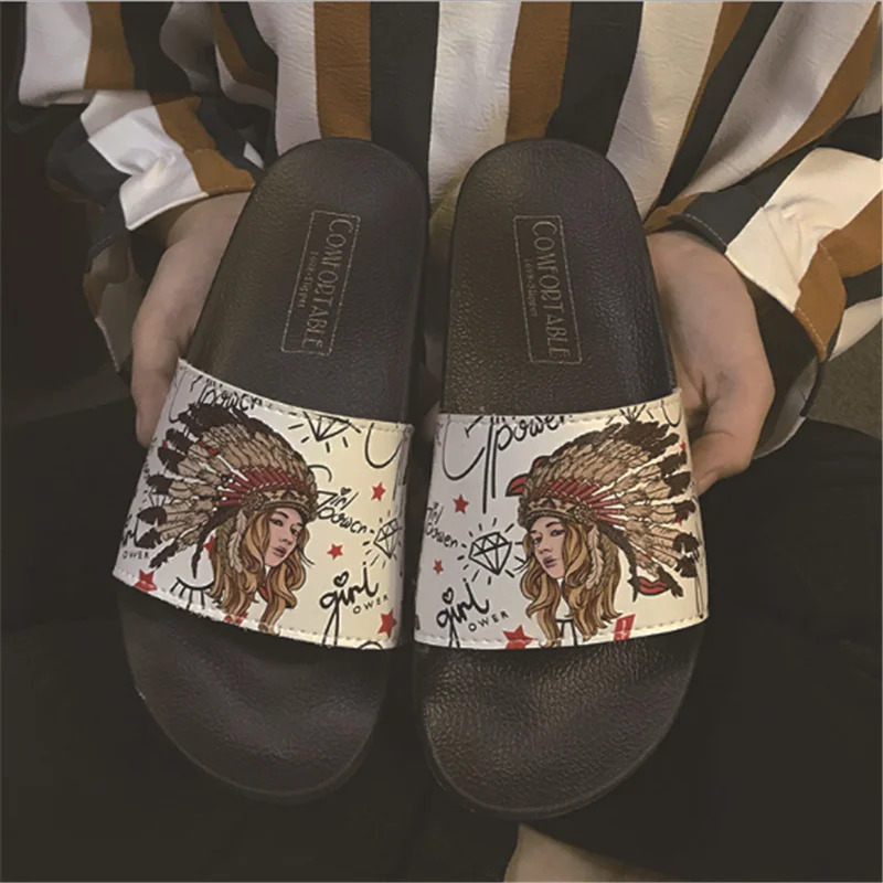 

Fashion Totem Summer Slippers Woman Shoes Beach Slippers Open Toe Sandals Flat Rubber Shoes Non-slip Outdoor Flip Flops Female
