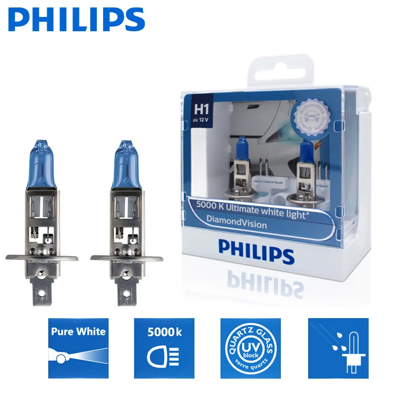 2 шт. автомобильные галогенные лампы Philips H1 12 В 55 Вт P14 5000 К|Лампы для автомобильных