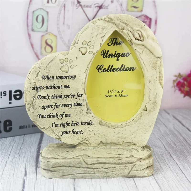 Rotulador conmemorativo de huella de Mascota, piedra en forma de corazón con marco de fotos para interior de perro para exterior, jardín, patio trasero