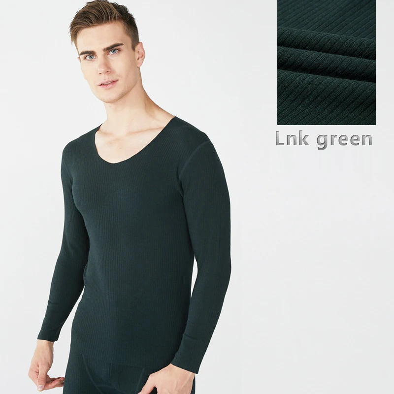 Striped Dark Green Лидер продаж Для мужчин зима отопительный нижним бельём Seamless размера плюс с v-образным вырезом Термальность кальсоны костюмы Термальность плюс бархатистого хлопка Нижнее белье - Цвет: Striped Dark Green