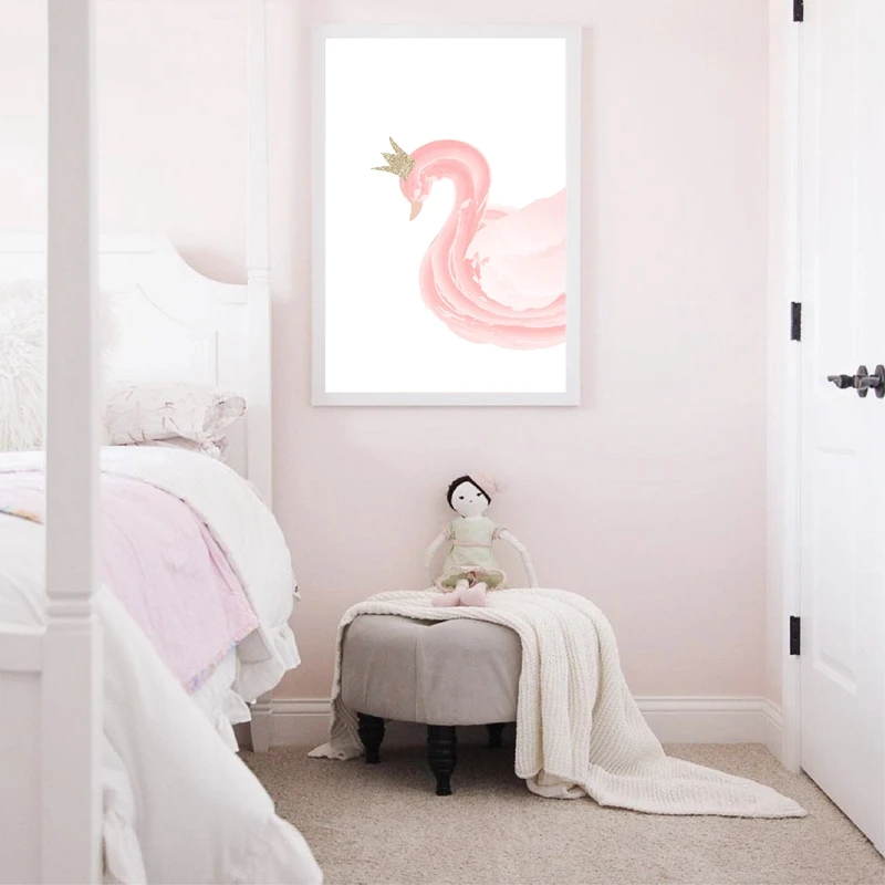 Swan Canvas Painting Baby Girl Room Pink Decor