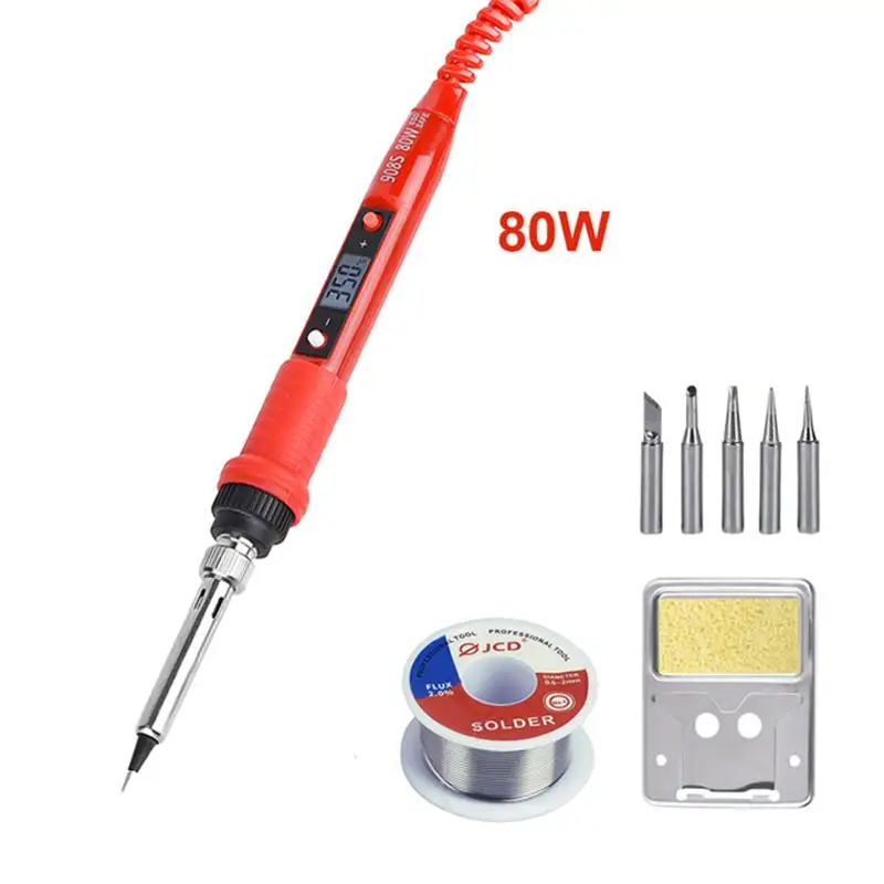 JCD Electric Soldering Iron 80W Adjustable Temperature LCD Welding Tool Ceramic Heater Soldering Iron Head Welding repair tools ac 225 arc welder Welding Equipment