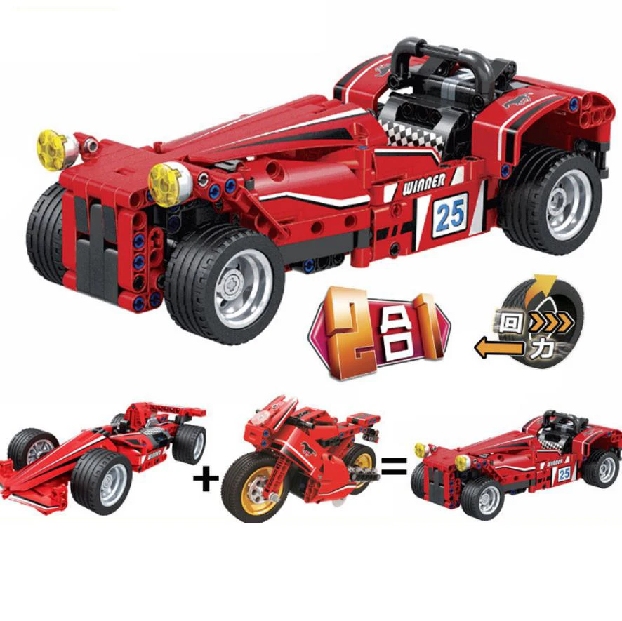 

Technics 2in1 Caterham SEVEN building block Motorcycle F1 racing car assemble bricks pull back toys collection for gifts