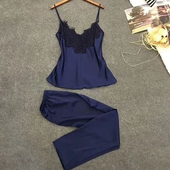 

Summer Women Sexy Lace Sleep Set Girls Patchwork Sleeveless Cool Pajama Sleepwear Pajamas Sleep Wear For Ladies