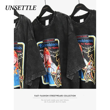 

UNSETTLE 2020SS Harajuku T-shirts Summer Men/Women Hip Hop Funny Print Retro Fashion Streetwear t shirt Short Sleeve Tee Tops
