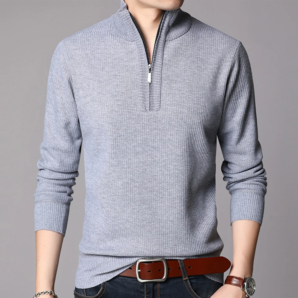 

Men Casual Zipper Collar Cashmere Sweater Men Clothes Autumn Winter Brand Thick Warm Wool Pullover Turtleneck Pull Homme MZM062