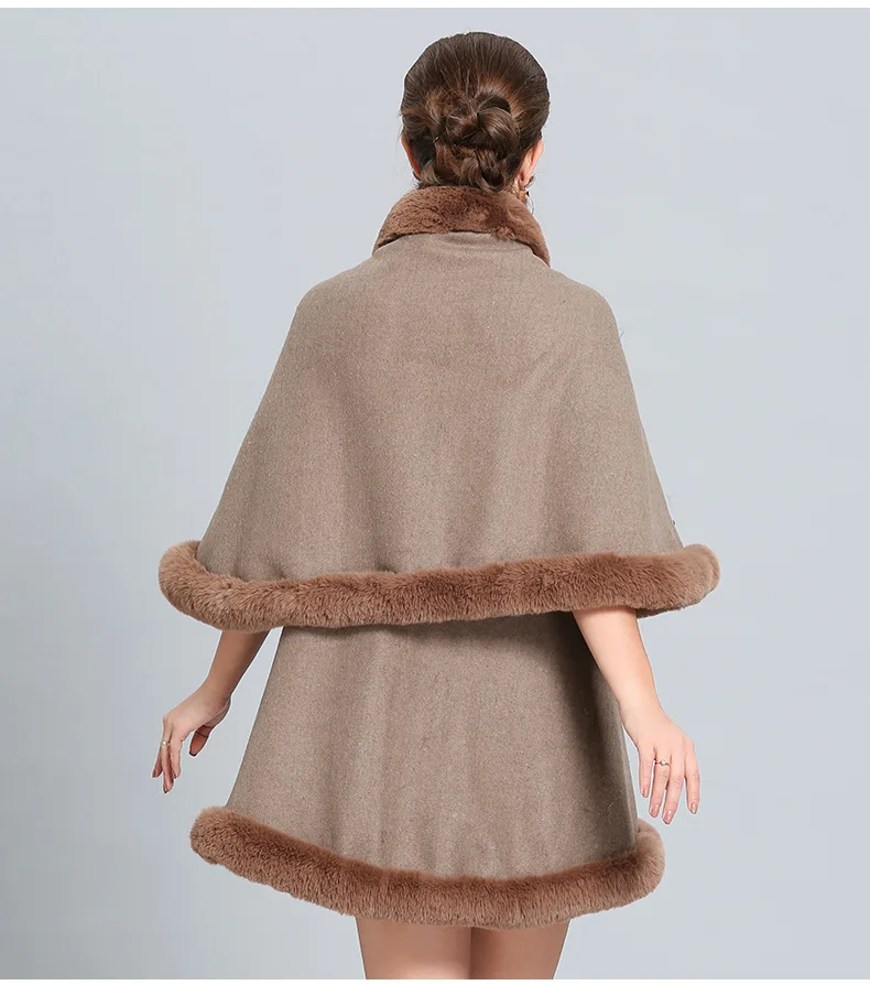Модное Двухслойное пальто-накидка из лисьего меха, женское мягкое пончо из искусственного меха, пальто, зима, плащ, длинная шаль, чистые цвета