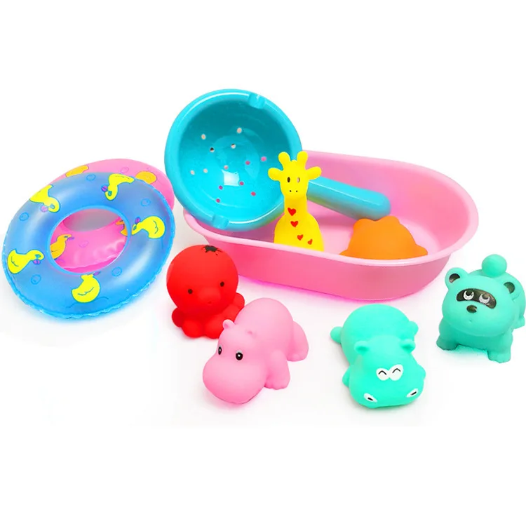 Детские игрушки для купания, детские игрушки для игры в воду, милые Мультяшные животные, пляжный подарок для детей, мягкая резиновая игрушка для купания со скрипучим звуком