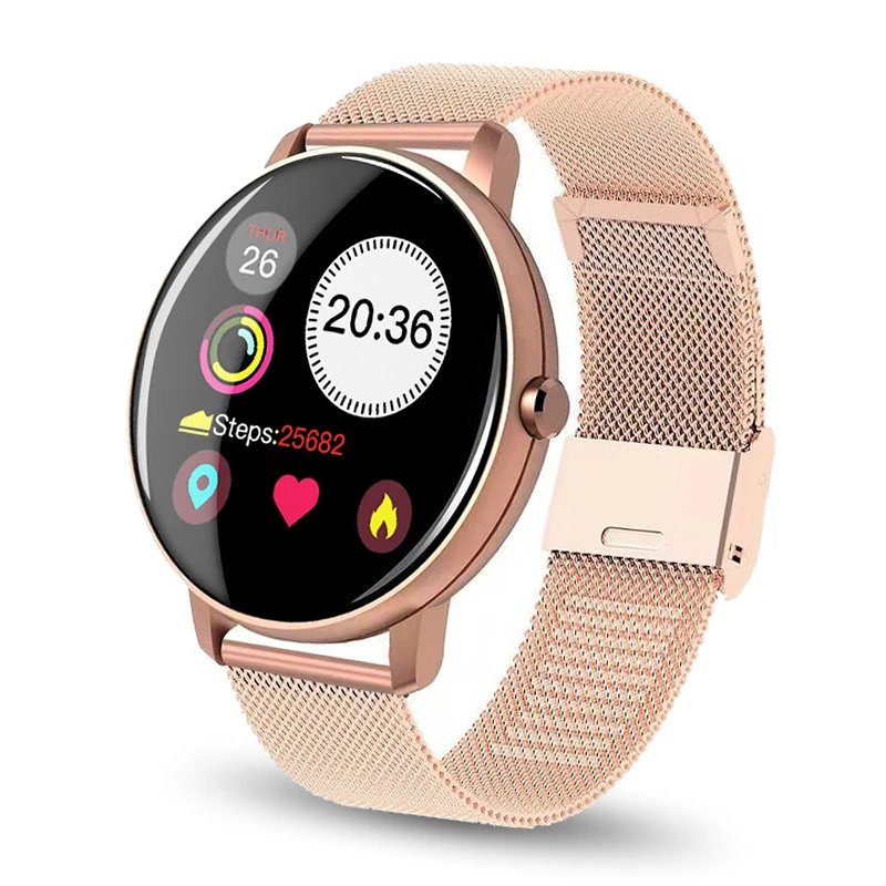 GIAUSA Glod Steel Full Touch Smart Watch Waterproof Heart Rate Monitor Women Message Reminder Men Smartwatch For Android ios