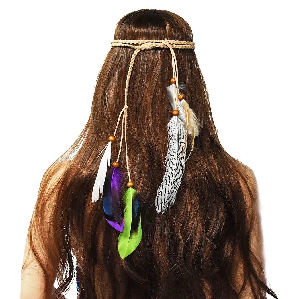 F-0606-B Лидер продаж Богемный Хиппи повязка на голову Ловец снов перо Hairband для женщин модная повязка на голову с перьями павлина аксессуары для волос - Окраска металла: F-0606-B