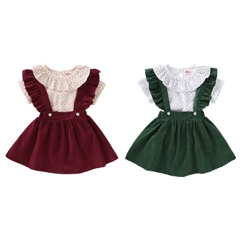 

2pcs/set Toddler Baby Girls Clothing Suit Children's Short-sleeve Jumpsuit + Lace Sling Skirt Outfits Set