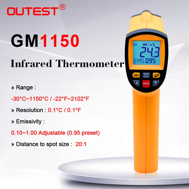 OUTEST Бесконтактный Промышленный пирометр ИК измеритель температуры GM1150 20:1