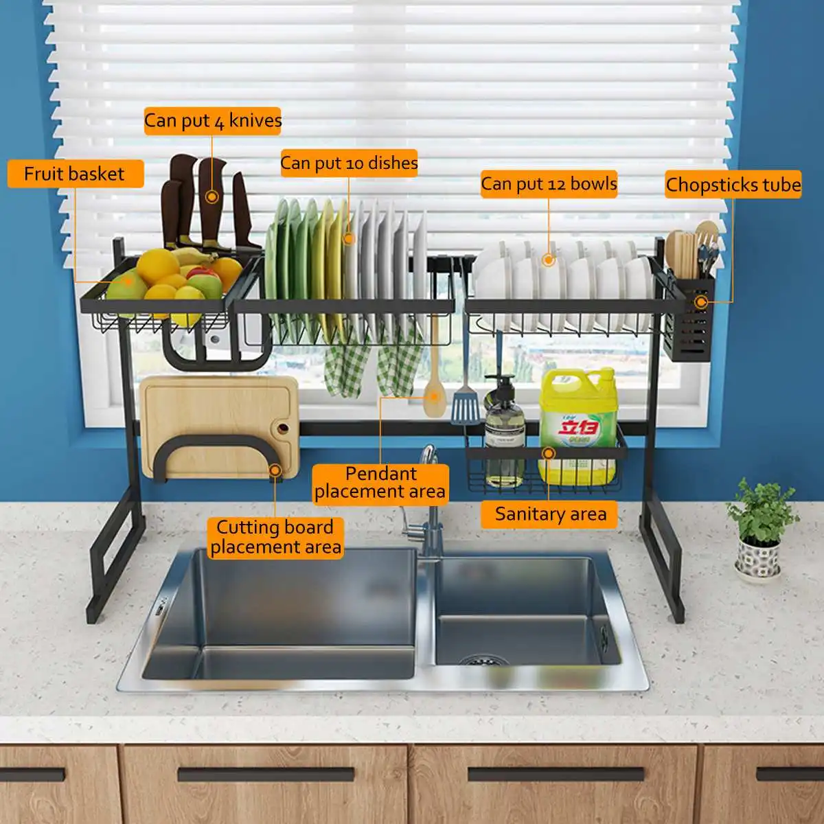 85cm Stainless Steel Over Sink Dish Drying Rack Drainer Kitchen Shelf Holder US