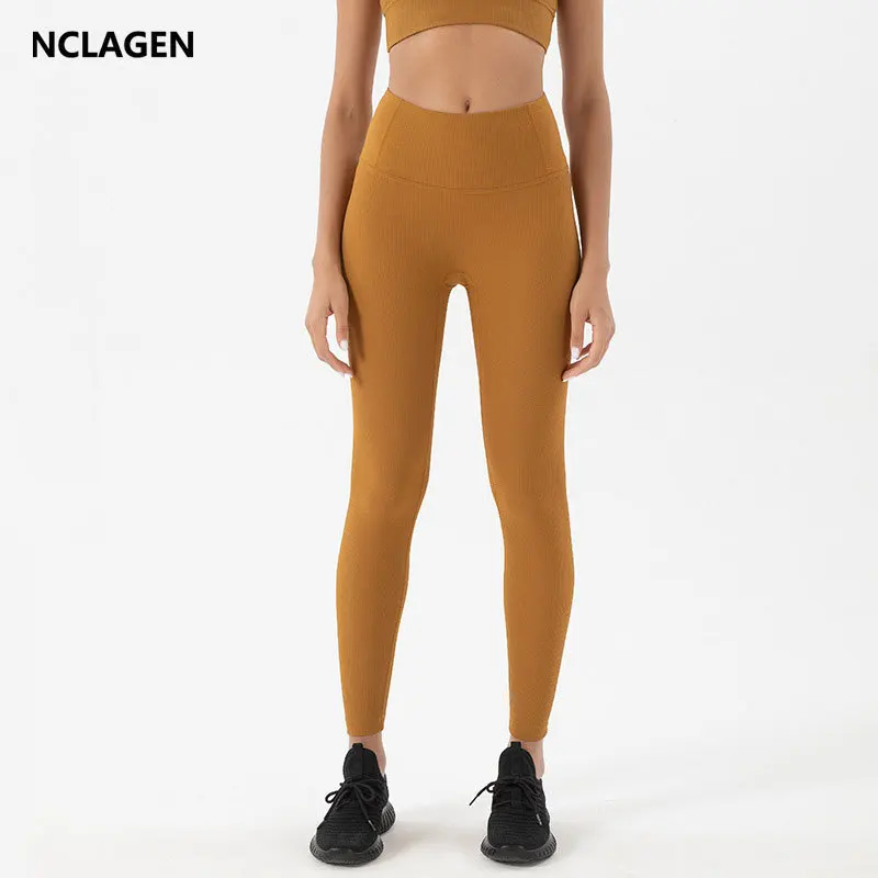 

NCLAGEN Yoga Pants High Waist NO Front Seam Nylon Sport Leggings Running Women Peach Hip Lifting Squat Proof GYM Fitness Tights