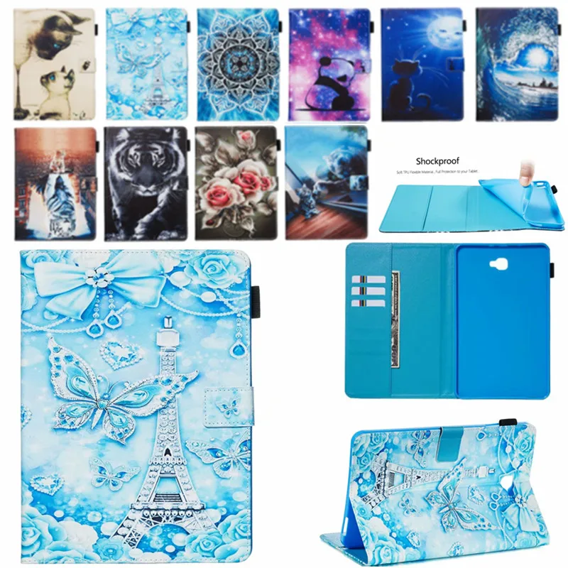 

Fashion Cartoon Case For Samsung Galaxy Tab A a6 10.1 2016 T580 T585 SM-T585 Case Cover Tablet Smart Stand PU+TPU Leather Shell