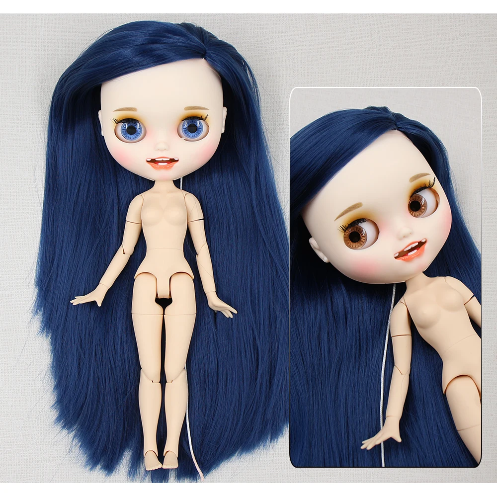Neo Blythe Doll with Blue Hair, White Skin, Matte Smiling Face & Custom Jointed Body 1