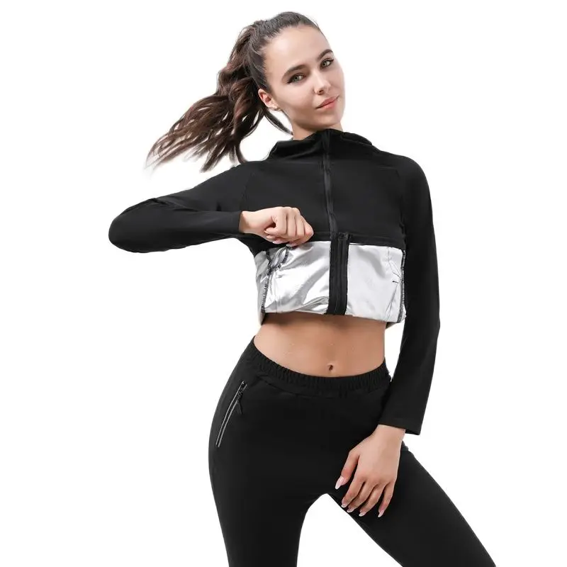 Sauna Suit Women Gym Clothing With Pocket Hoodies Pullover Sportswear Fitness Workout  Weight Loss Sweating Sauna Jogging Suit backless shapewear