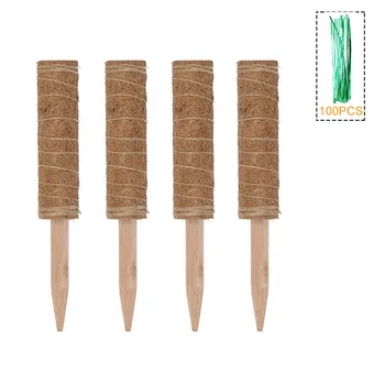 

4pcs Cucumbers Indoor Outdoor Reusable Coir Moss Pole With 100pcs Twist Ties Garden Creepers Ivy Accessories For Climbing Plants