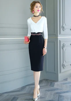

One Piece Dress 2020 Spring Summer Party Sexy Women V-Neck Golden Button Shoulder Color Block Patchwork Midi Pink Black Dresses
