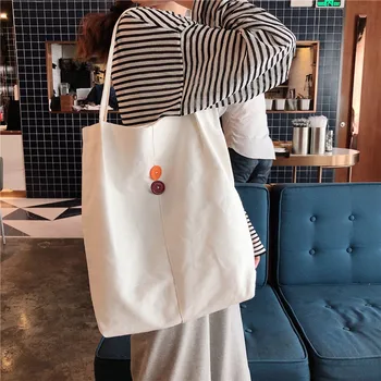 

2020 Fashion Canvas Bag Color Button Design Shoulder Bag Student Bag Simple Leisure Women's Bags