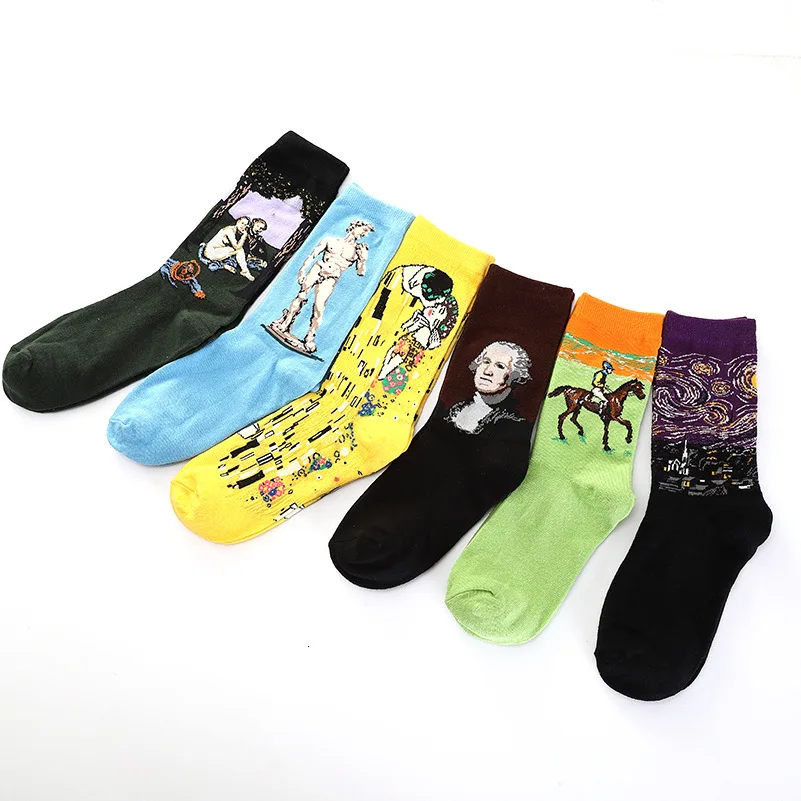 1 пара разноцветных мужских носков Harajuku Веселые повседневные хлопковые носки Звездная ночь картина маслом для свадьбы Рождественский подарок
