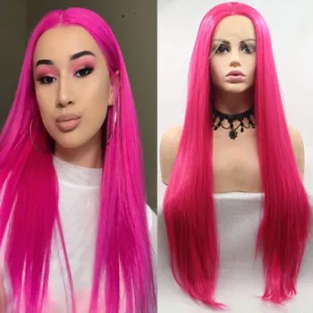 

Bombshell Straight Silky Synthetic Hair 13*3 Lace Front Wig Purple Red Heat Resistant Fiber Hair Natural Hairline For Women Wigs