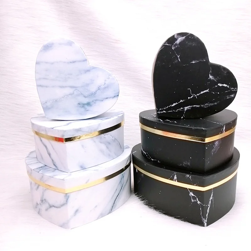 

Boutique flower box marble heart box gift box heart-shaped gift box valentine's day flower box birthday gift box 3 sets in stock