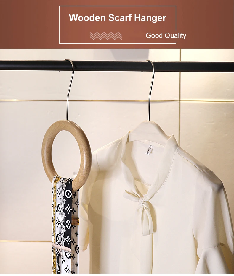 Display Solid Wood Ring Scarf Hanger Multifunction Non-Slip Hangers for Scarves Ties Towels Bedroom Storage Hook Rack Organizer