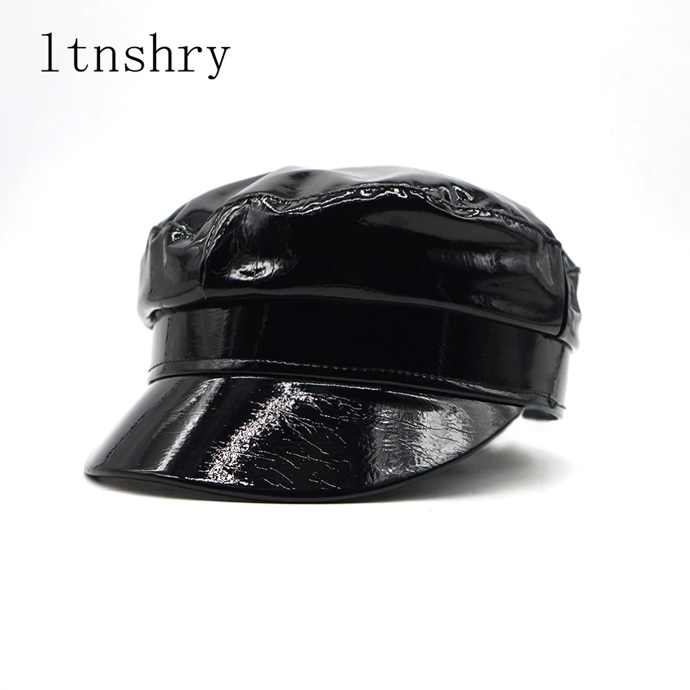 

Fashion PU Military Hats Faux Leather Casual Thermal Men Army Hat Short Brim Cadet Adult Cap Women Bone Female Gorras Berets