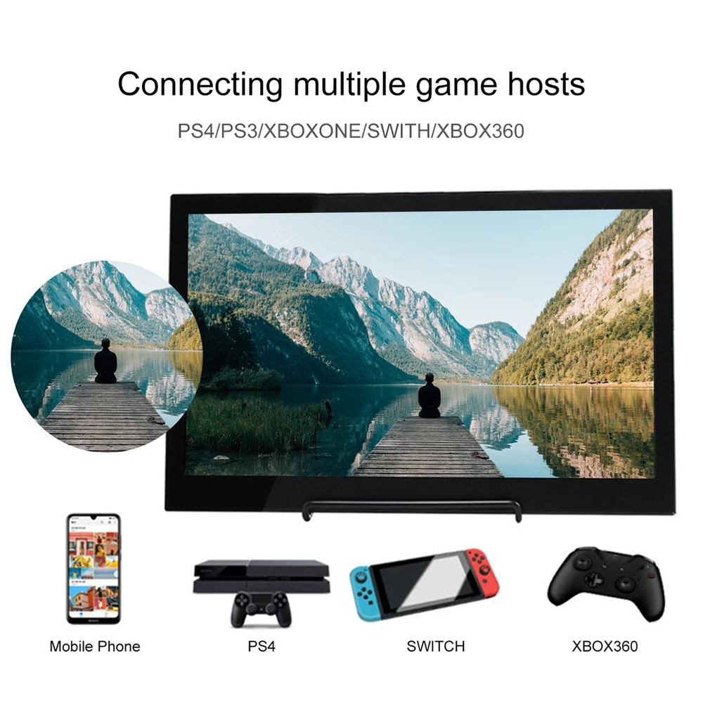 13.3 inch Portable Display LED Monitor 1366x768 HD IPS Display Computer Monitor HDMI-Compatible TV for PS4 Pro/Xbox/Phone