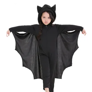 

Child Anime Cosplay Bat Costume Kids Halloween Costumes For Girls Black Jumpsuit Connect Wings Cosplay Batman Halloween Dress