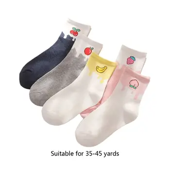 

2020 5 Pairs Womens Harajuku Long Crew Socks Colorblock Fruit Sport Mid Tube Hosiery