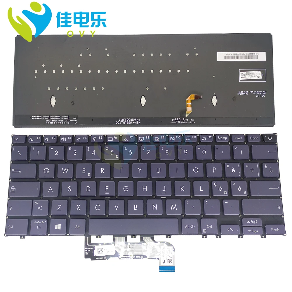 Сменные клавиатуры OVY с итальянской подсветкой для ASUS ExpertBook B9450FA IT голубая