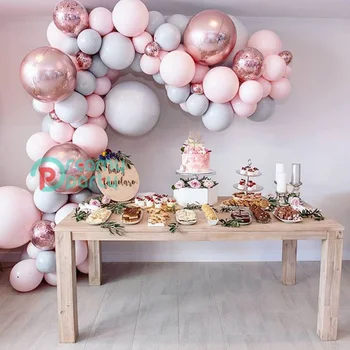 

85 pcs Macaroon Balloons Arch Kit Pastel Grey Pink Balloons Garland Rose Gold Confetti Globos Wedding Party Decor Baby Showe