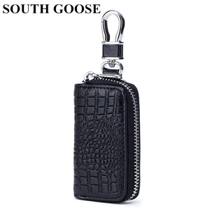 SOUTH GOOSE Men Crocodile Pattern Key Wallets Split Leather Car Key Case Large Capacity Keys Organizer Women Home Key Holder