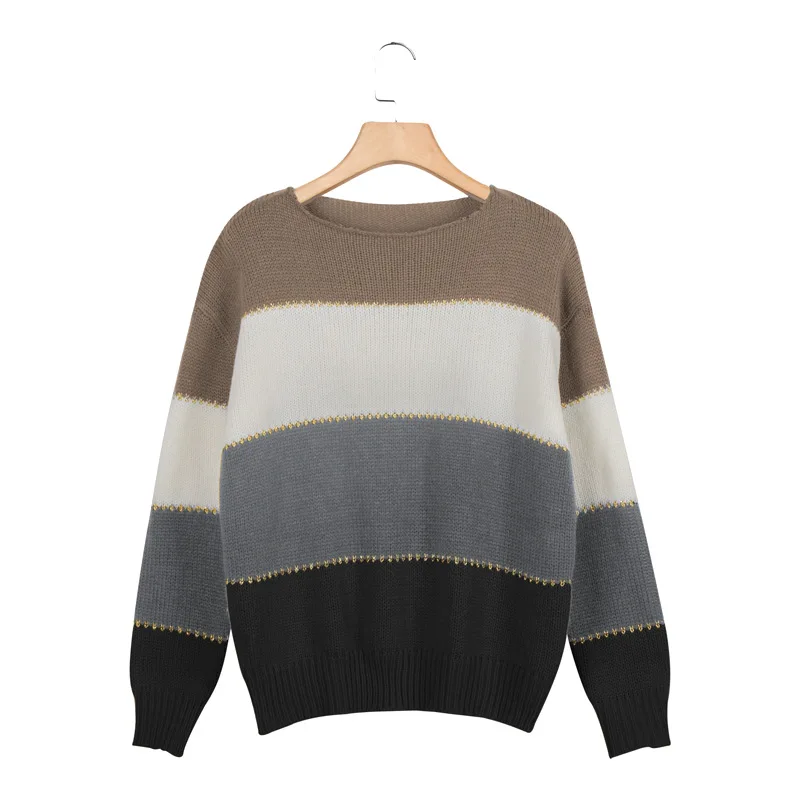 Plus Size 5XL Women Sweater Autumn Winter Warm Knitted Sweaters Pullover Women O Neck Long Sleeve Patchwork Casual Jumper