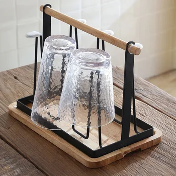 

Iron Cup Holder Tabletop Cup Drying Rack Stand with Detachable Tray Kitchen Hanging Mug Cup Bottle Drain Rack Kitchen Organizer