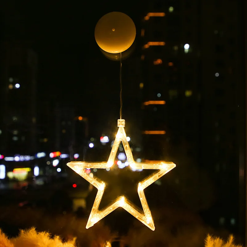 thumbnail image 1 of Lámpara LED navideña con ventosa, campana, muñeco de nieve, estrellas, luces festivas, lámpara colgante ornamental a batería para decoración del hogar, 1 of 5