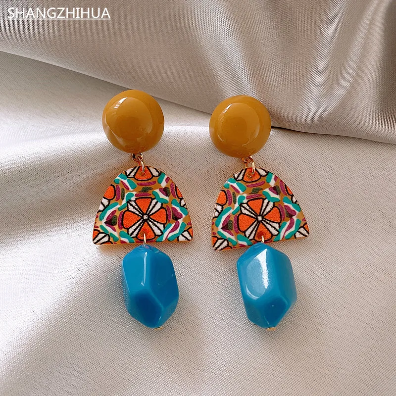 Acrylic Earrings SHANGZHIHUA Vintage Colored Acrylic Earrings For Women's Fashion Unusual Jewelry Christmas Gift Accessories