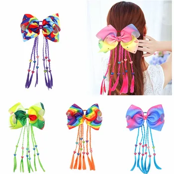 

DHL 200pcs Girls Fashion Colored Dice Headwear Elastic Bow Multicolor Heart Beads Braids Casual Hair Rope