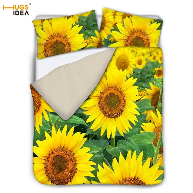 HMM1142Z35 3Piece Comfortable Sunshine Flowers Duvet Cover Sunflower Pillow Case Pillow Cover set 2Pillow Shams Sofa Couch Bed Pillowcases - Цвет: HMM1142Z35