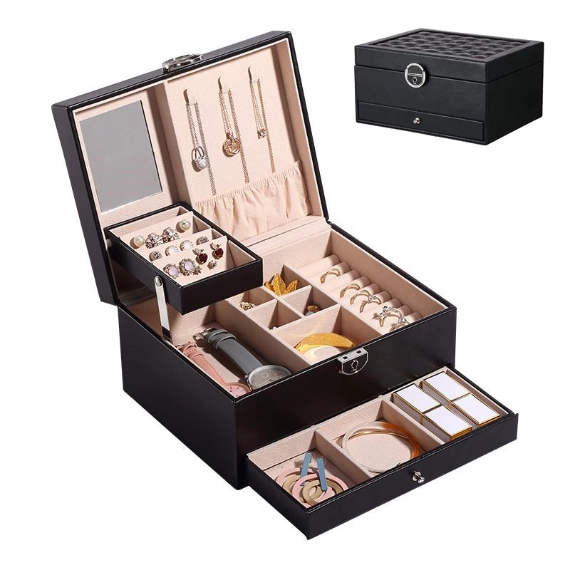 Jewelry Box Organizer 3 Layers Leather Drawer Storage Gift Display Case For Earrings Necklace Holder Jewellery Packaging Boxes