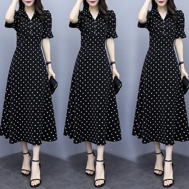 

Black Dress Womens Boho Short Sleeve Wave Point Fashion Dress Ladies Casual Evening Paty Dress Women