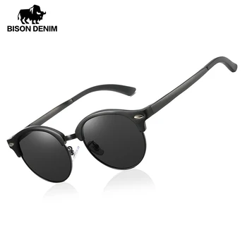 

BISON DENIM Men Sunglasses Aluminium Magnesium Classic Luxury Polarized UV400 TAC Lens Round Sun Glasses for Men High Quality