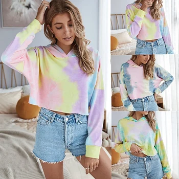 

Hoodie Women Long Sleeve Sweatshirt Tie Dye Crop Hooded Sweatshirt Top Autumn Cropped Hoodie